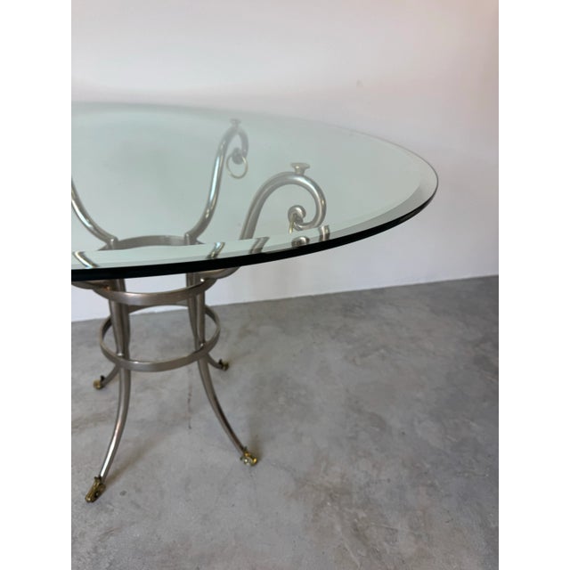 Vintage Neoclassical-Style Brushed Steel and Brass Dining — Set of 5/ Sold For Sale - Image 12 of 12