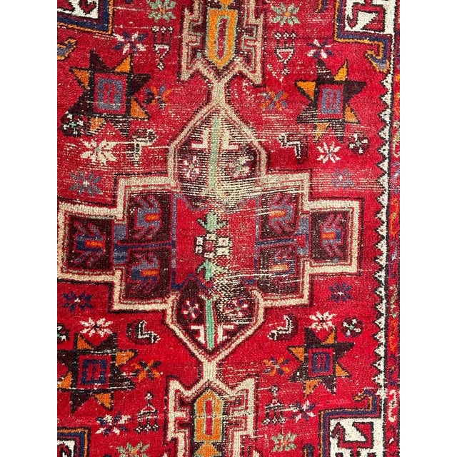 Pretty mid century Hamadan rug with beautiful geometrical design and nice colours with red, green, purple, orange and...