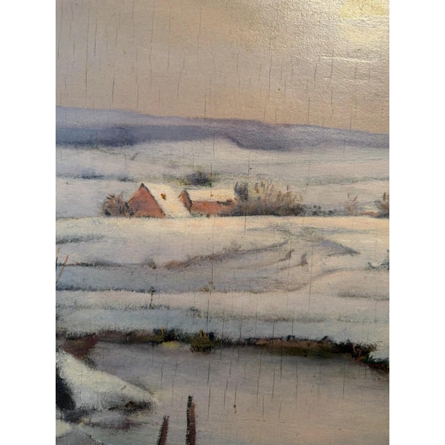 Brown Karl Mons, Schwalm, Winter Landscape with Pollarded Willows, Snow, Ice and Evening Sun, Oil Painting on Canvas For Sale - Image 8 of 13