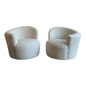 Set of Vladimir Kagan Bouclé Swivel Lounge Chairs - A Pair