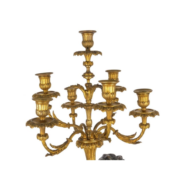 19th Century Pair of French Bronze Seven-Light Candelabra Lamps Ca. 1880 For Sale - Image 5 of 18