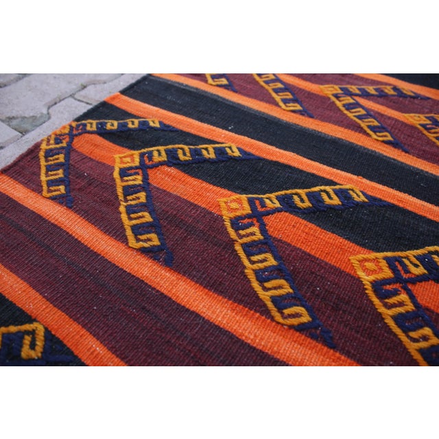 Textile 1960s Vintage Turkish Rustic Style Southwestern Striped Design Ikat Kilim Rug For Sale - Image 7 of 13