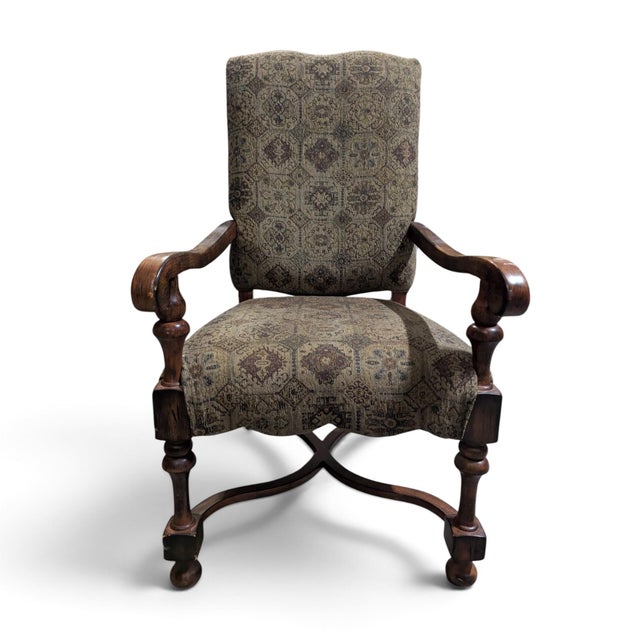 Early 20th Century Louis XIII-Style High-Back Wood Armchair With Tapestry Upholstery For Sale - Image 10 of 13