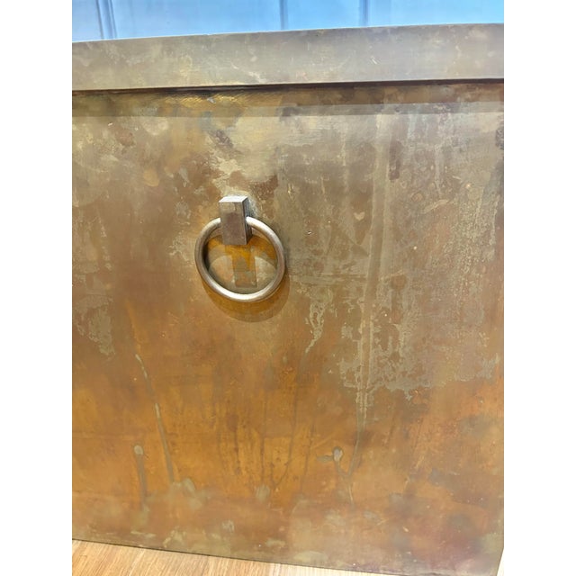 1970s 1970s Contemporary Solid Brass Square Jardinière /Planter With Ring Handles, 14” For Sale - Image 5 of 10