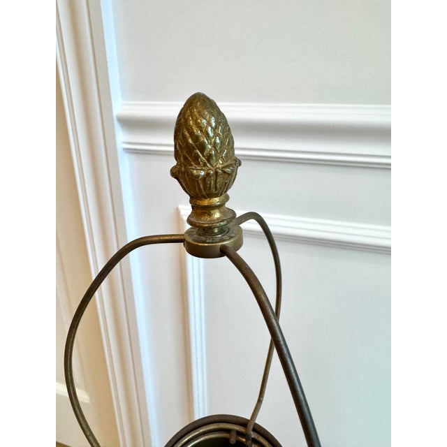 1940s Early 20th Century White Milk Glass & Patinated Brass Table Lamps - a Pair For Sale - Image 5 of 6