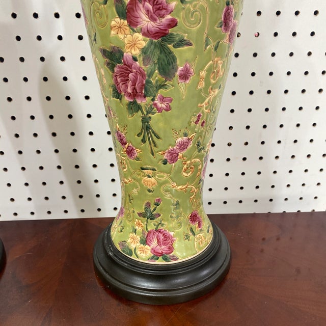 Mid 20th Century Floral Asian Lamps - a Pair For Sale In Atlanta - Image 6 of 11