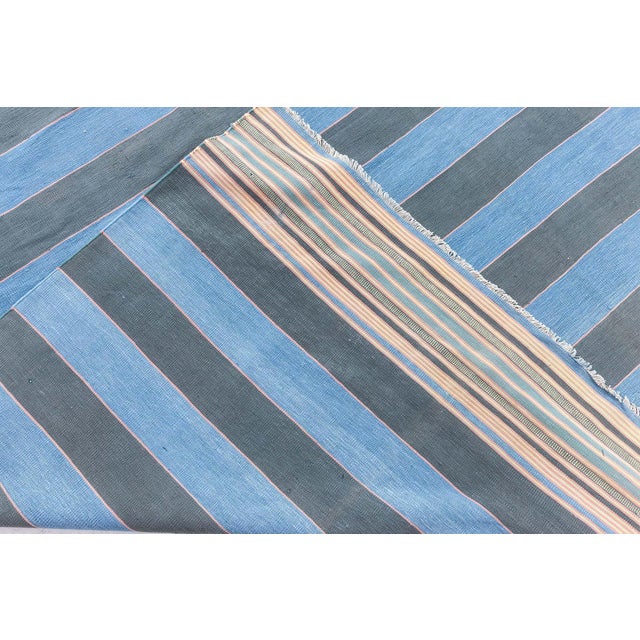 Blue Vintage Indian Dhurrie Rug Doris Leslie Blau For Sale - Image 8 of 9