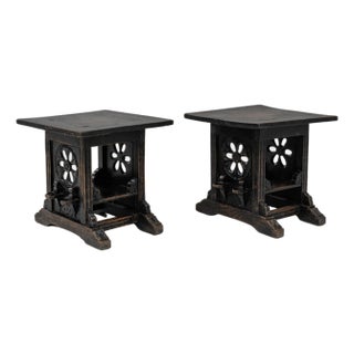 20th Century French Wood Black Patinated Stools - A Pair For Sale