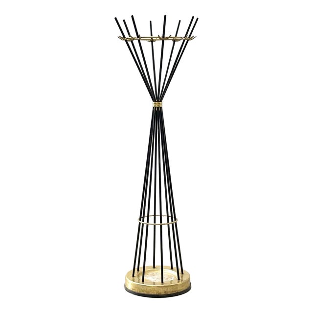 Italian Rotating Umbrella Stand with Brass Elements, Italy, 1950s For Sale
