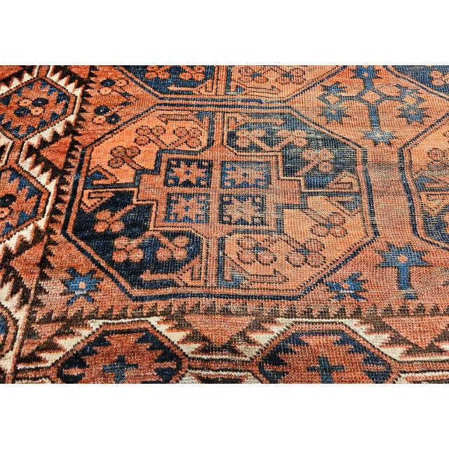 Vintage Turkmen Ersari in Allover Geometric Pattern in Red, Blue, Navy For Sale - Image 13 of 16