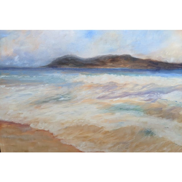 Textile Vintage Original Sunrise Ocean Seascape Painting For Sale - Image 7 of 9