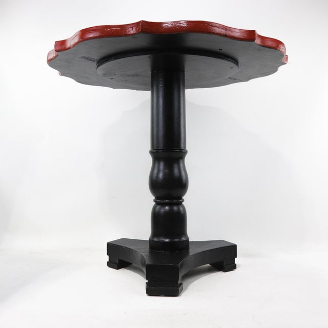 Late 20th Century 20th Century Chinese Style Black & Red Scalloped Edge Side Table With Floral Painting For Sale - Image 5 of 10
