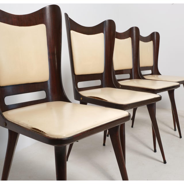 Italian Dark Stained Exotic Wood Dining Chairs, 1950s, Set of 4 For Sale - Image 6 of 7