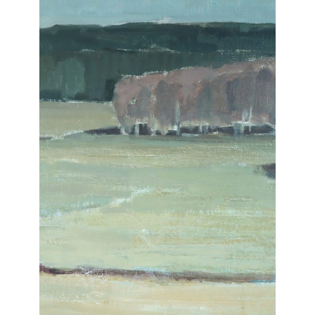 Textile 1959 Mid-Century Modern 'Fields at First Light' Vintage Swedish Original Landscape Oil Painting, Framed For Sale - Image 7 of 12