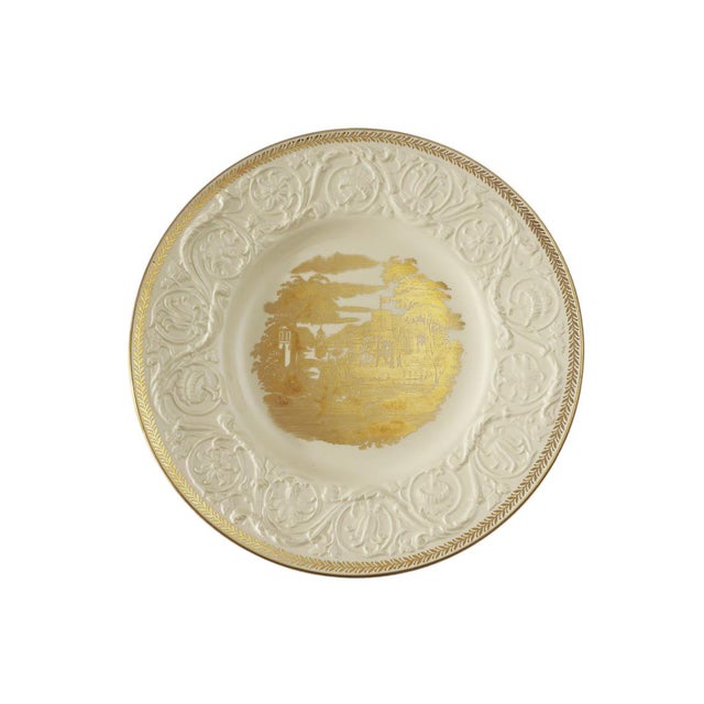 This charming pair of vintage Wedgwood Patrician plates made in England. Each plate features a gilt rim, a central scene...