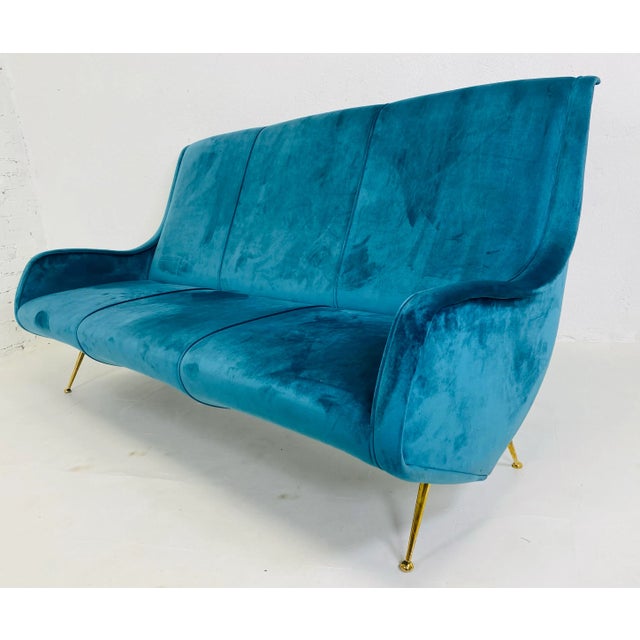 Mid Century Vintage Italian Blue Velvet Sofa in the Manner of Gio Ponti For Sale - Image 12 of 12