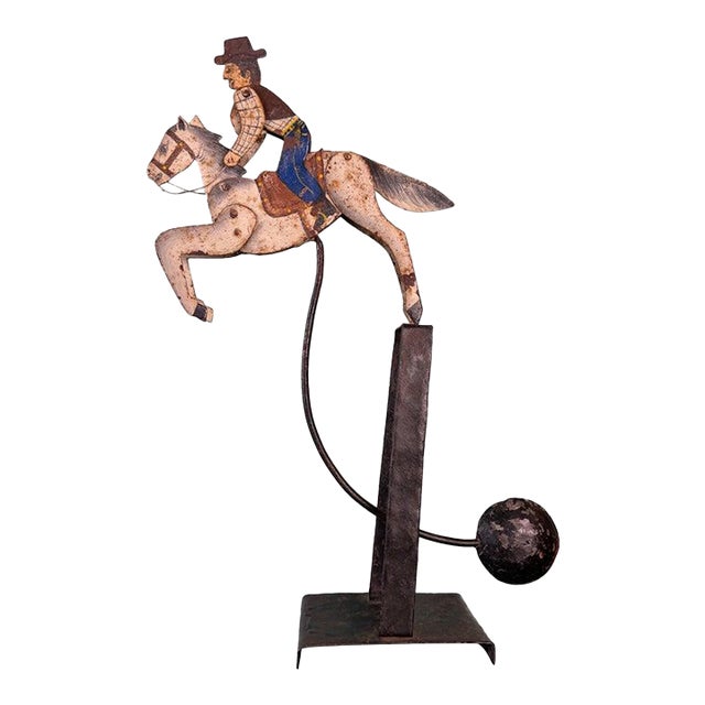 Vintage Folk Art Cowboy on Horse Balancing Sculpture For Sale
