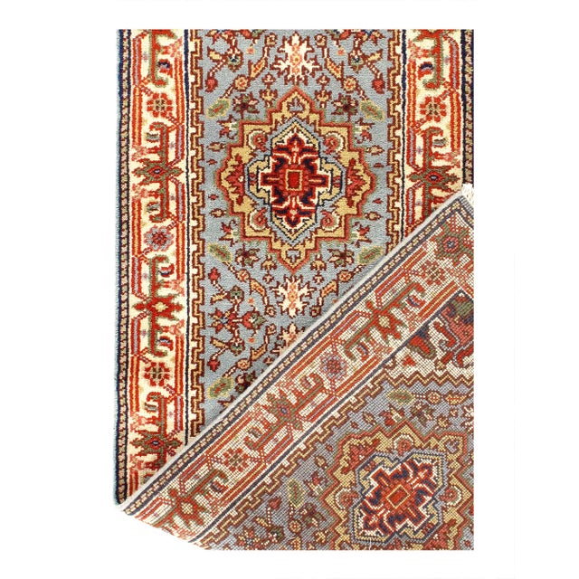 Traditional Pasargad DC Light Blue Hand Knotted Serapi Runner Rug For Sale - Image 3 of 3