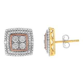 10K Yellow, White, and Rose Gold Plated Sterling Silver Diamond Accent Earrings, A Pair (I-J Clarity, I3 Color) For Sale