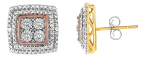 10K Yellow, White, and Rose Gold Plated Sterling Silver Diamond Accent Earrings, A Pair (I-J Clarity, I3 Color)