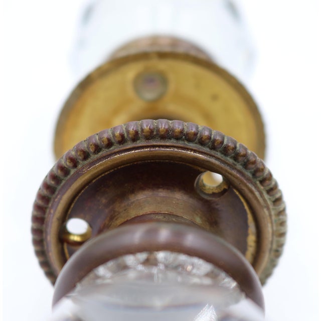 Traditional Vintage Faceted Glass Brass Passage Door Knob Set For Sale - Image 3 of 8