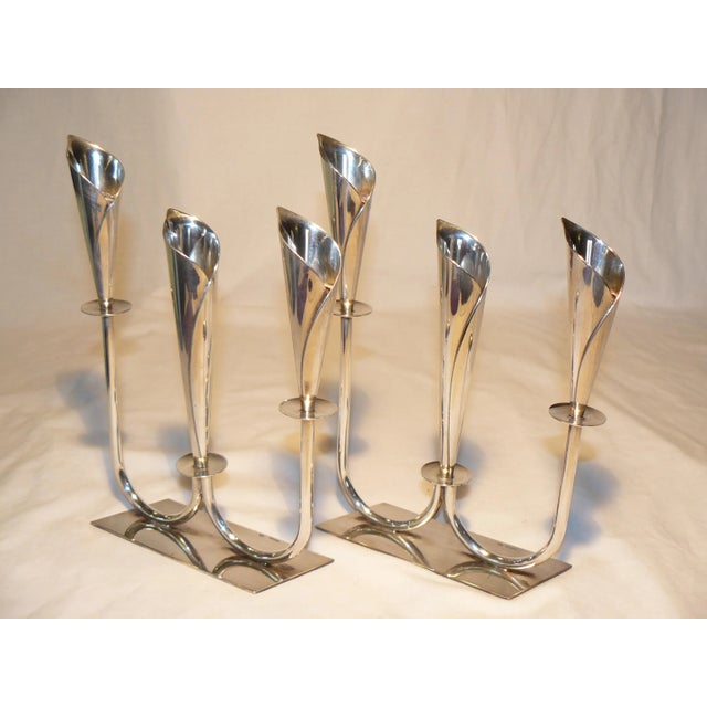 1950s Jens Hansen Calla Lily Triple-Stick Candle Holders From Denmark - a Pair For Sale - Image 12 of 12