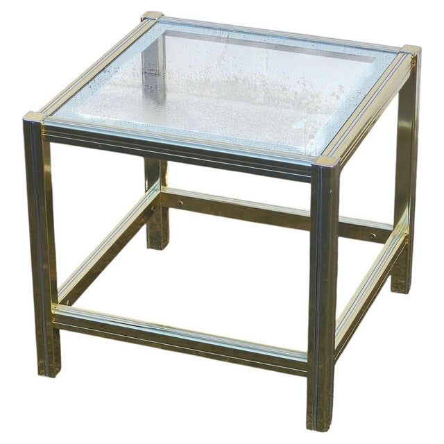 Vintage French Golden Glass and Brass Side Table, 1970s For Sale - Image 6 of 14