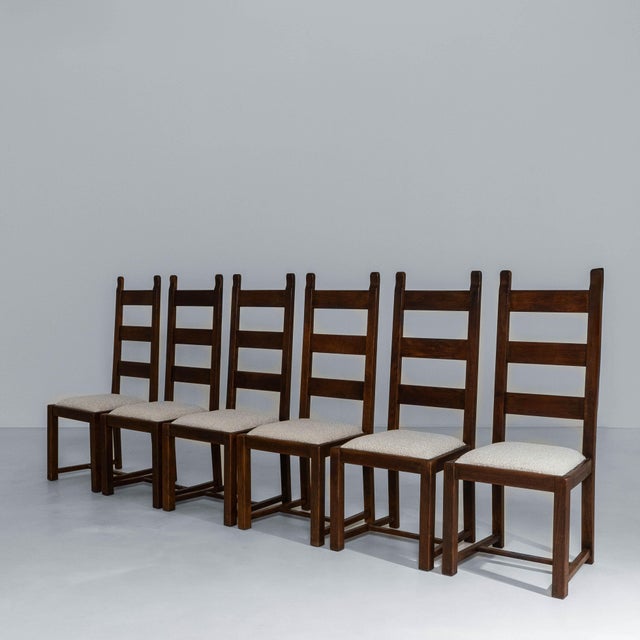 1970s French Oak Brutalist Dining Chairs With Upholstered Seats - Set of 6 For Sale - Image 11 of 18