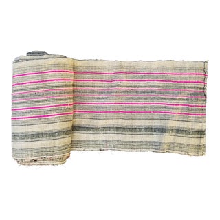 Homespun Roll Indigo and Pink Stripe Textile For Sale
