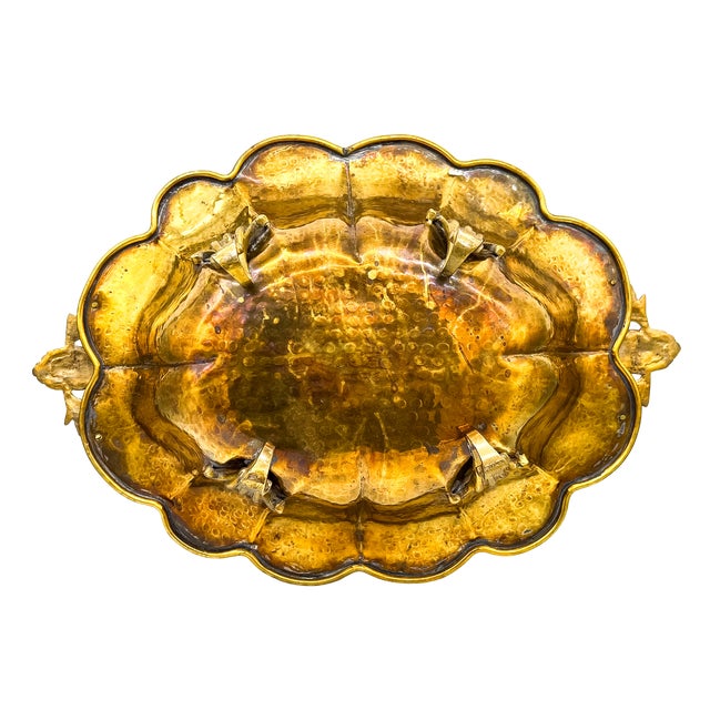 Vintage Hand-Hammered Brass Footed Centerpiece Bowl With Foliate Handles – Rustic European / Rococo For Sale - Image 11 of 15
