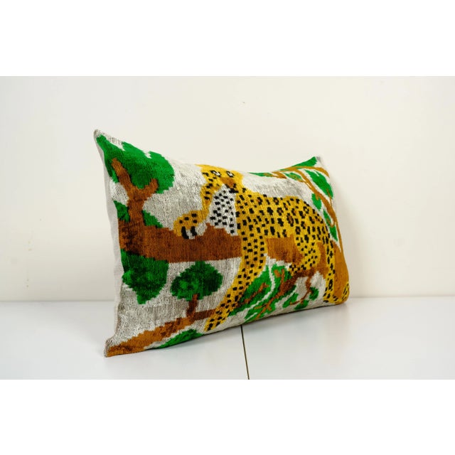 Tribal Tiger Silk Ikat Velvet Lumbar Pillow Cover For Sale - Image 3 of 5