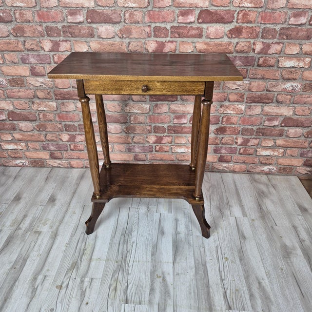 Wood Antique Oak Side Table with Drawer, 1900s For Sale - Image 7 of 10