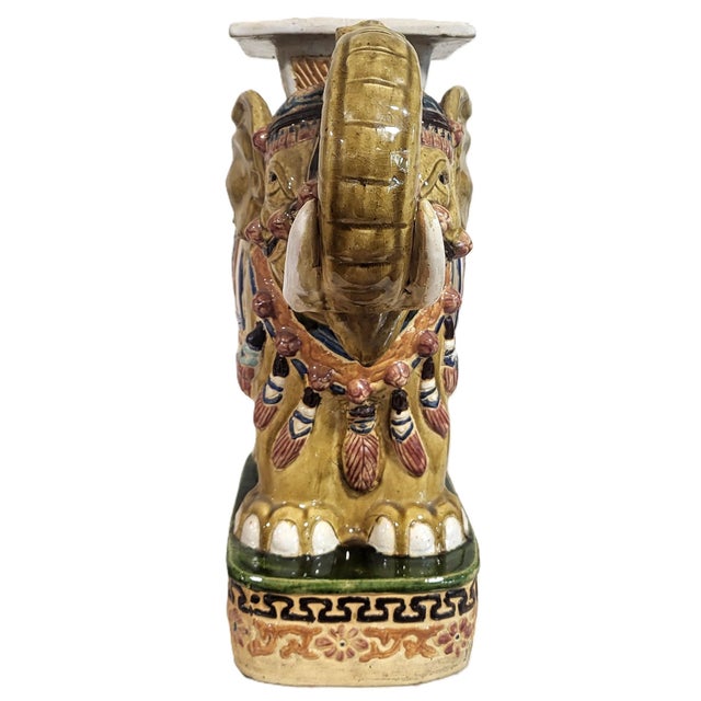 Modern Large Vintage Chinese Asian Glazed Terracotta Elephant Garden Stool Bench For Sale - Image 3 of 15