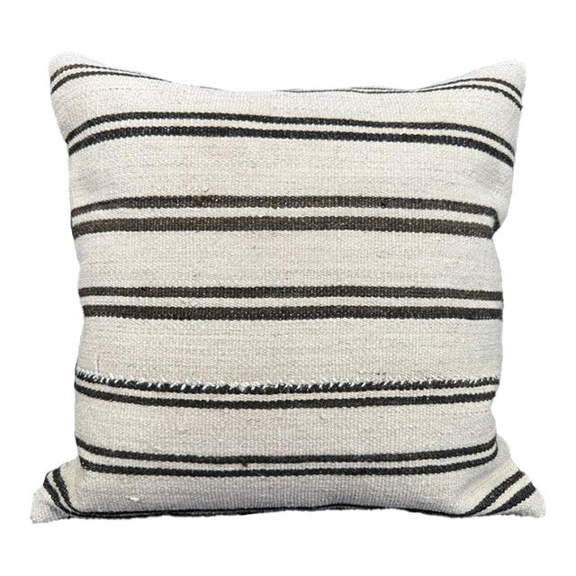 Turkish Hemp Pillow Cushion Natural Beige Black Cushion Cover 20"x20" For Sale