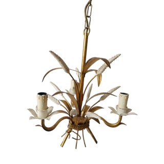 Vintage Metal Chandelier Lamp with Ears of Wheat attributed to Kogl Hans, 1970s For Sale