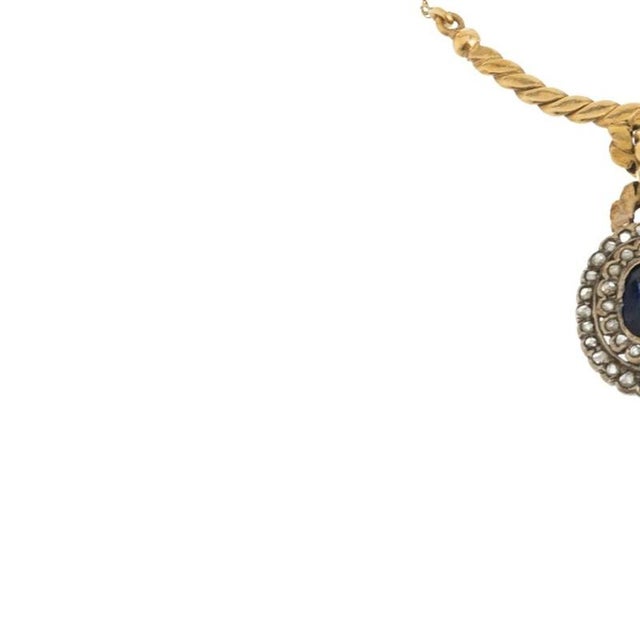 Silver and 19.2k Gold Chain with Sapphire and Diamonds For Sale - Image 3 of 6
