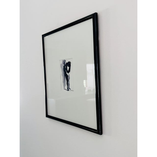 Ivory Vintage ‘Shadow of Lovers’ Minimalist Original Watercolor Painting Art Work by Jane Rudofker Signed and Framed For Sale - Image 8 of 12