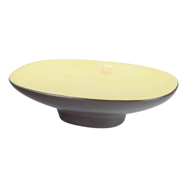 Oval Dish in Yellow and Brown Glaze by Kjell Blomberg, Upsala Ekeby, 1950s For Sale