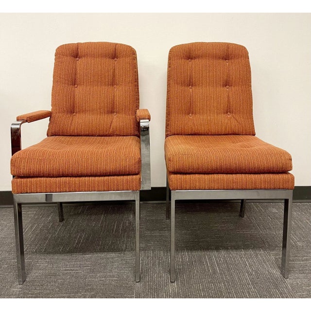 Late 20th Century 6 Chrome Base Milo Baughman Style Dining Chairs, Mid Century Modern For Sale - Image 5 of 9