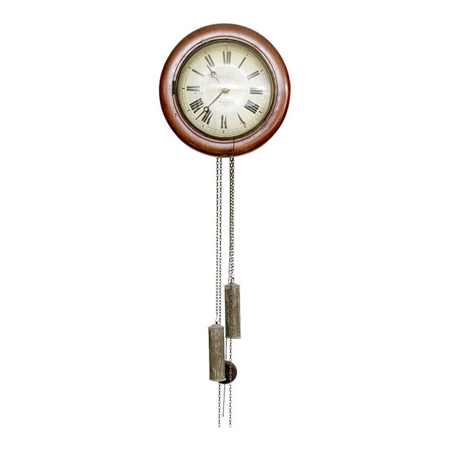 Antique Walnut Postman Weight Driven Wall Clock For Sale