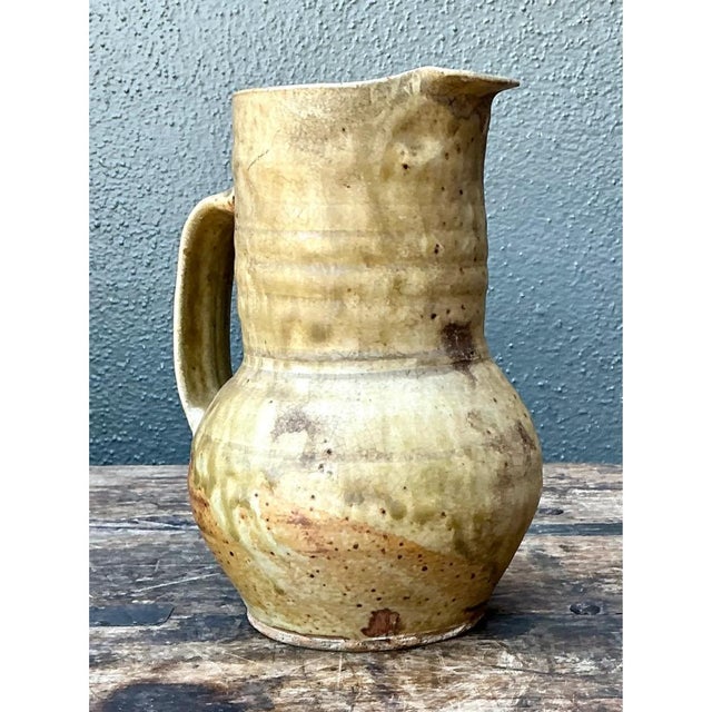 Vintage Handcrafted Beige Ceramic Jug For Sale - Image 4 of 12