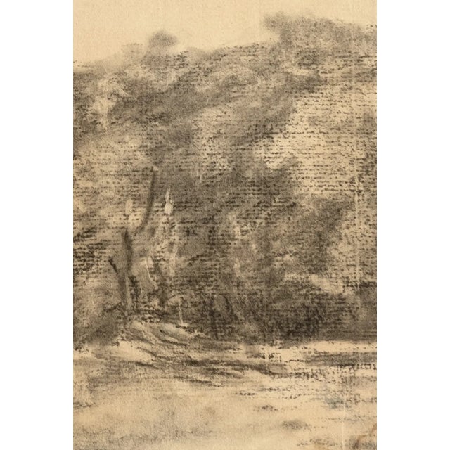 Early 1900's Antique French Charcoal Bucolic Valley Landscape Scene on Paper With Mat For Sale - Image 4 of 5
