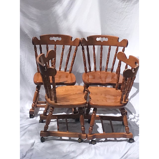 Mid-Century Modern MCM Vintage Tell City Tavern Chairs Rolling Wood Dining Chairs For Sale - Image 3 of 17