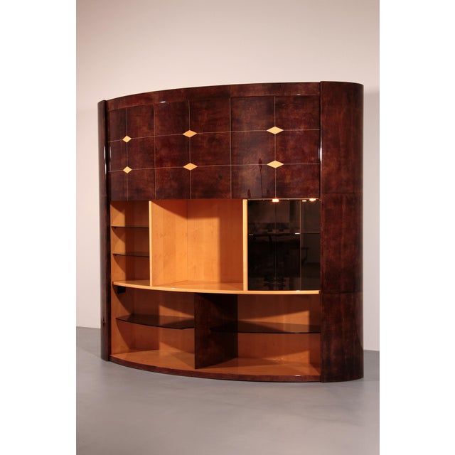 Brown Goatskin Bar Cabinet with Electric Lift and Mirror Interior by Aldo Tura, 1960 For Sale - Image 15 of 15