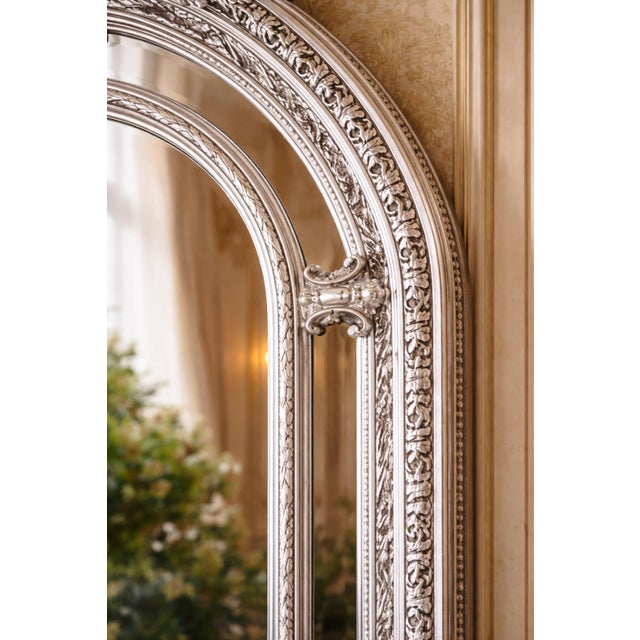 Late 20c French Artisan Louis XVI Silver Beech Floor Mirror-1 Pc For Sale - Image 6 of 9