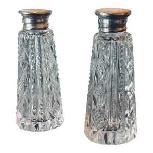 Cut Crystal Sterling & m.o.p. Pair of Salt & Pepper Shakers