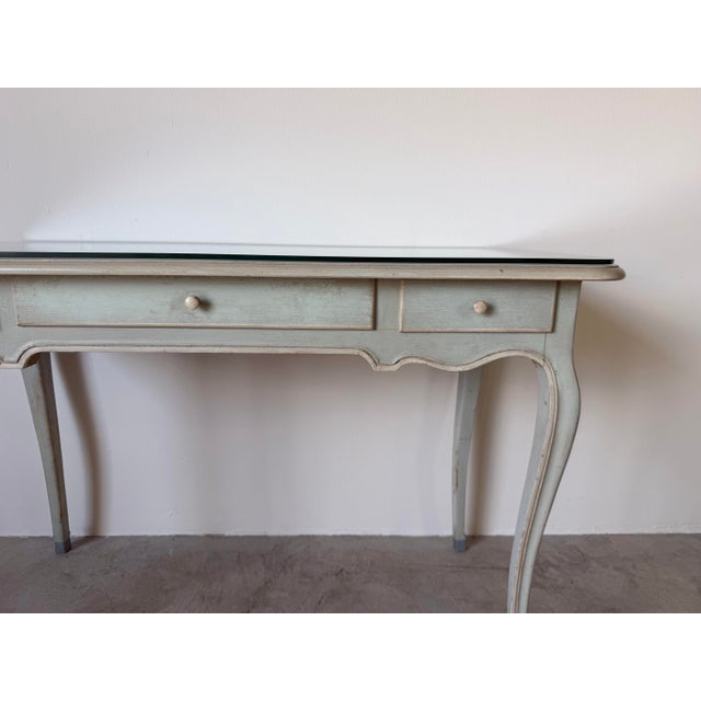 Wood Vintage Italian French Provincial Louis XV Style Writing Desk With Glass Top For Sale - Image 7 of 12