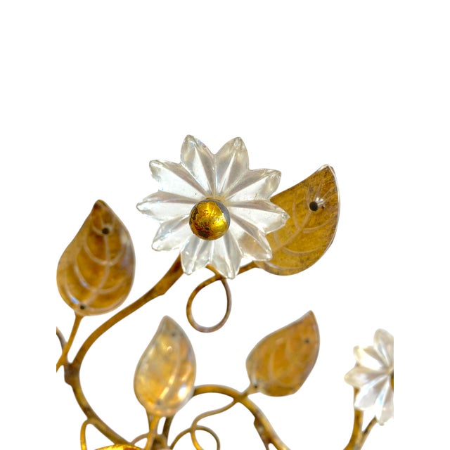 Banci Maison Baguès Style Sconces Pair Antique French Gilt Brass Crystal Floral Decor For Sale - Image 4 of 13