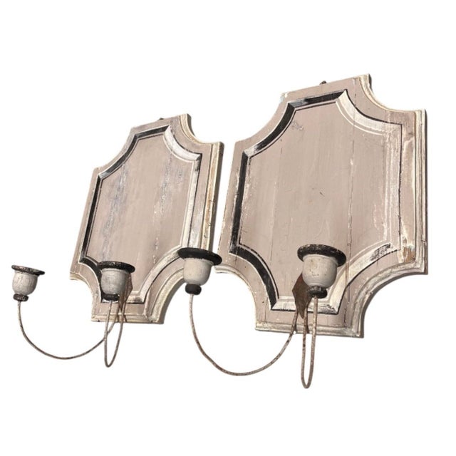 2000 - 2009 Pair of Vintage French Country Distressed Wooden Wall Sconces For Sale - Image 5 of 12