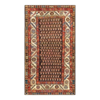 1900s Brown Paisley Tribal Antique Persian Kurdish Rug 4'2"x 7'6" Handknotted Wool Carpet For Sale